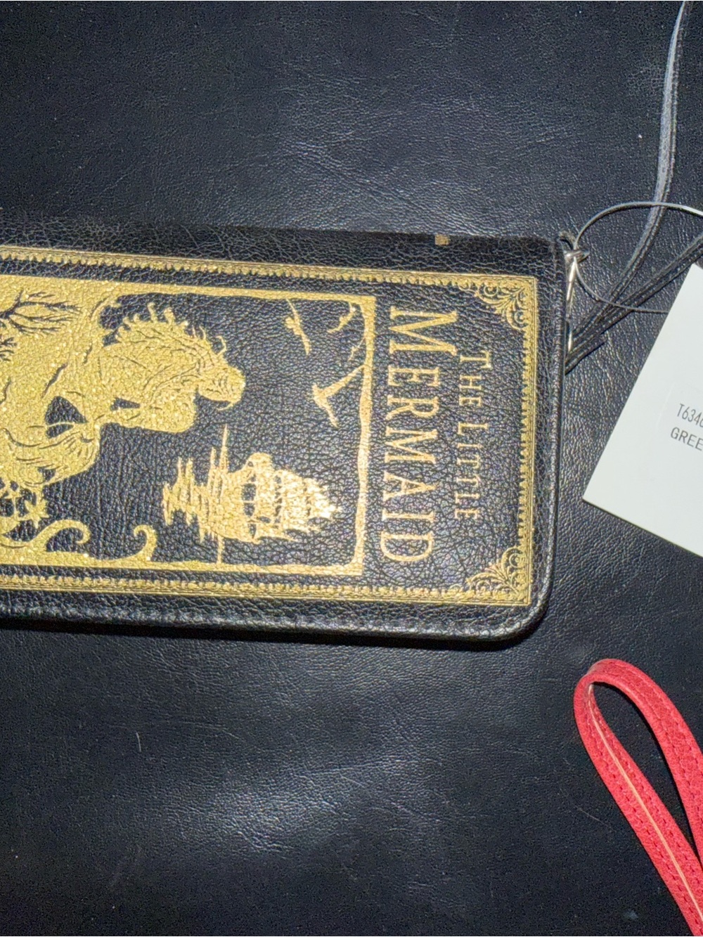 The Little Mermaid Gold-Print Black Leather Phone Wallet